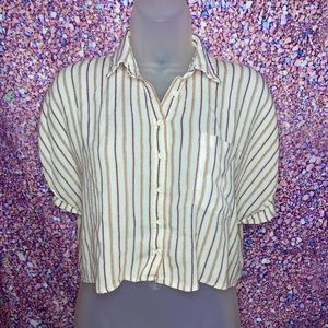 Forever21 White with blue/brown stripes crop shirt